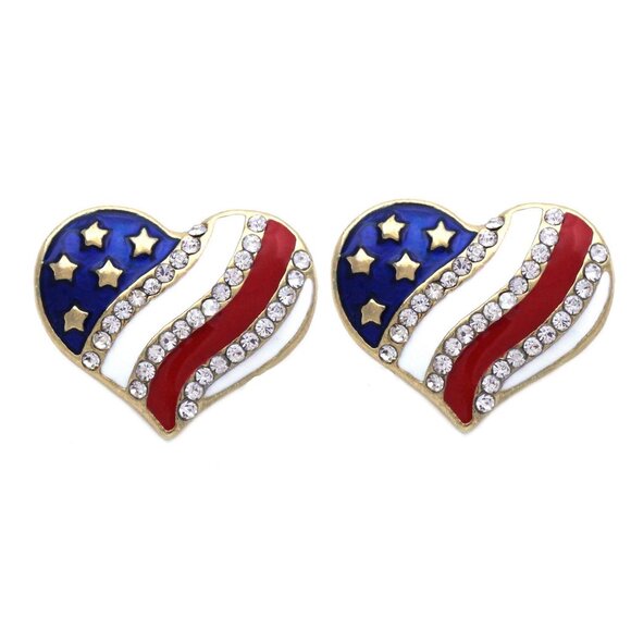 American Flag Enamel Crystal Stud Earrings Set Heart Star Shaped Earrings - Picture 2 of 4